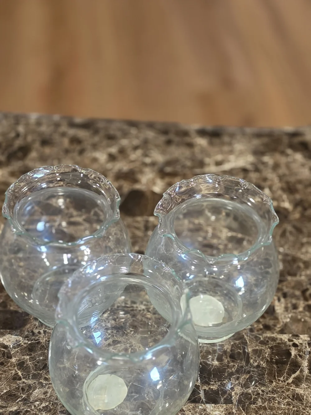 Vintage Indiana Glass Clear Ruffled Bowl Vases - Set of 3